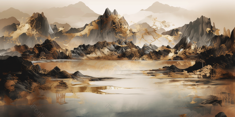 山水风景手绘创意中国风古复古风几何水墨画,插画/手绘图,插画/手绘图库,插画/手绘图下载,插画/手绘